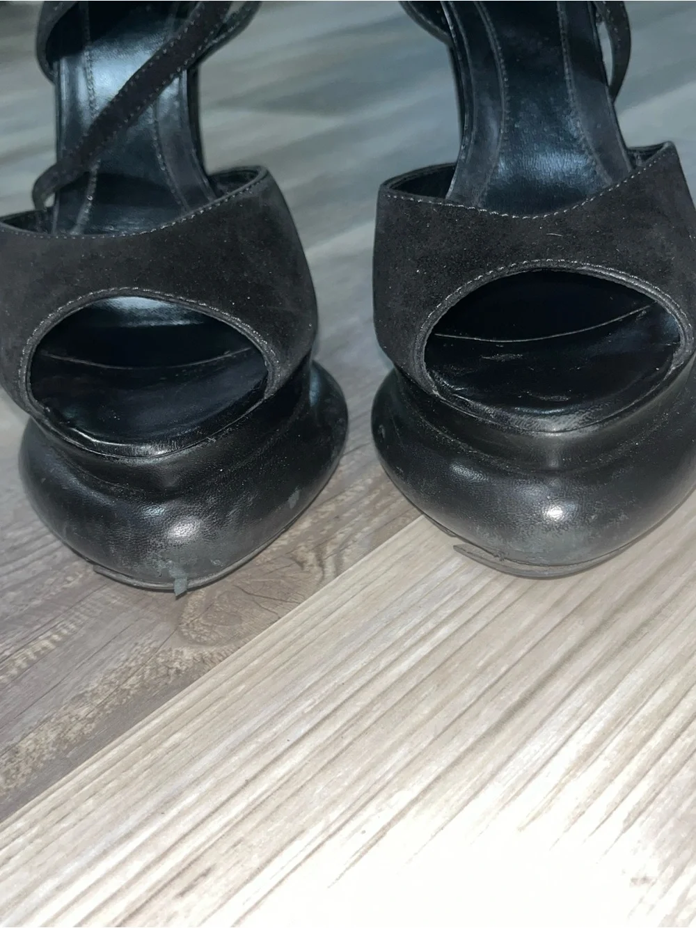Fendi Black Suede Platform Ankle-Strap Stilettos
